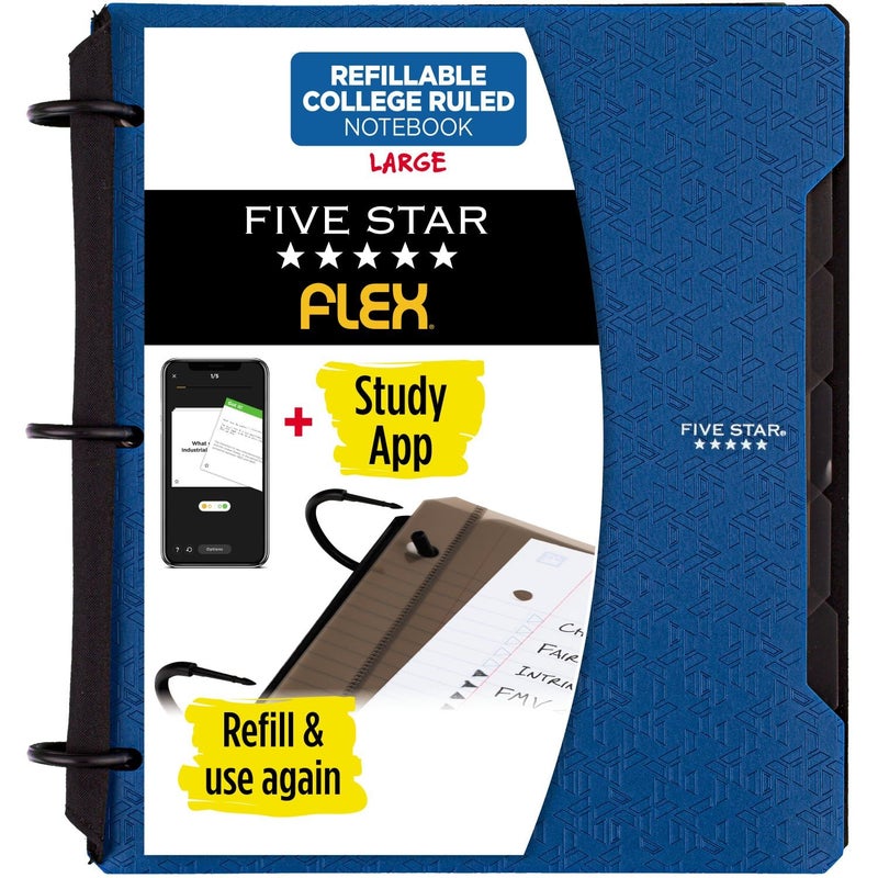 Five Star Flex Refillable Notebook + Study App, College Ruled Paper, 1 Inch TechLock Rings, Pockets, Tabs and Dividers, 200 Sheet Capacity, Pacific Blue (29328AD2) - Image 1